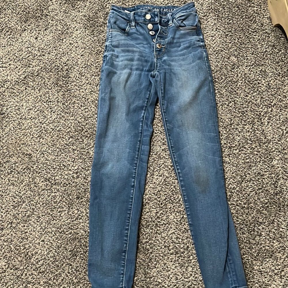 American Eagle - super hi rise jegging - button-fly - blue jeans - size 00 short - Picture 6 of 6